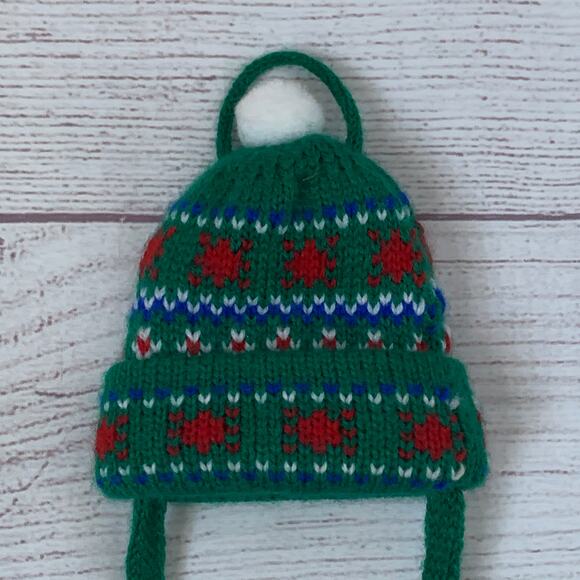 Knit Stocking Hat Christmas Tree Ornament or Holiday Decoration Pom Pom 10"L - Picture 10 of 14